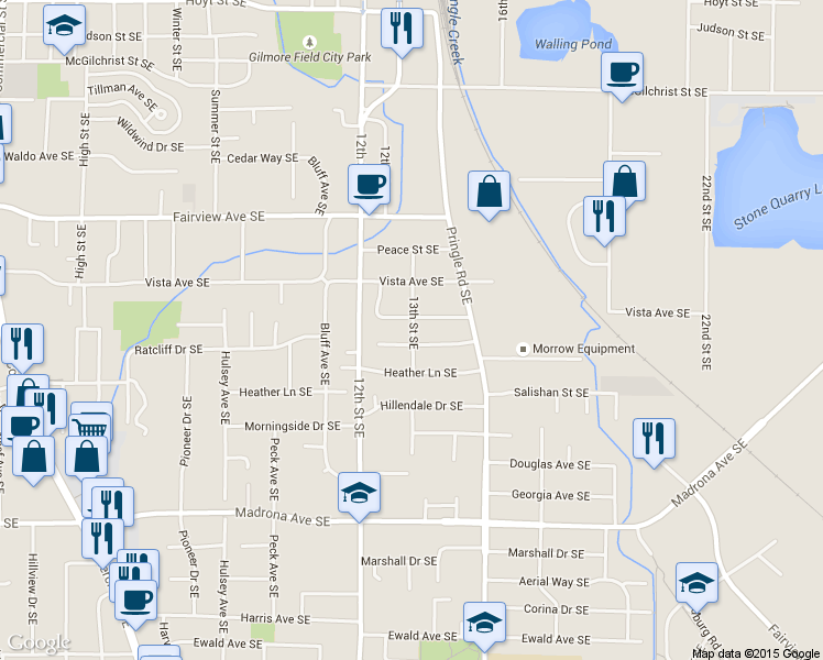 map of restaurants, bars, coffee shops, grocery stores, and more near 1313 Woodacre Drive Southeast in Salem