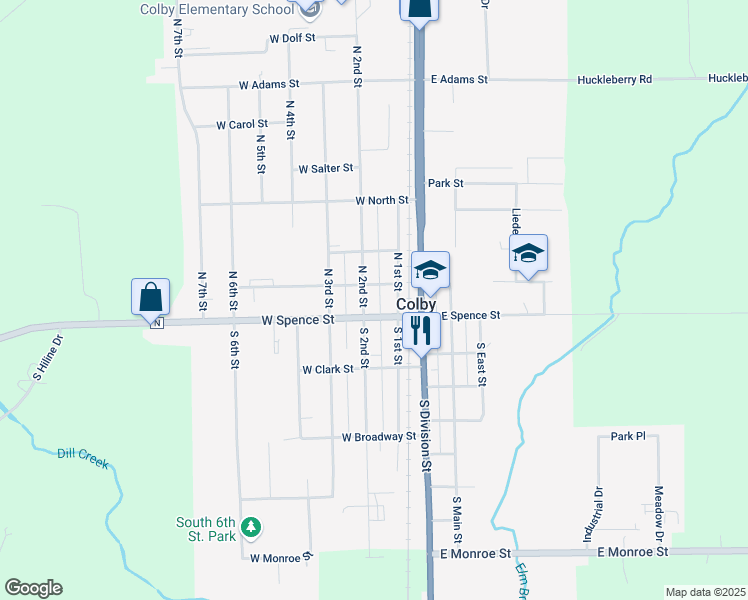 map of restaurants, bars, coffee shops, grocery stores, and more near 103 North 2nd Street in Colby