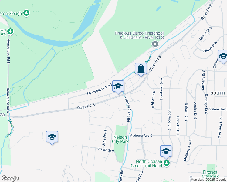 map of restaurants, bars, coffee shops, grocery stores, and more near 2272 Equestrian Loop South in Salem