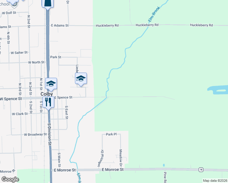 map of restaurants, bars, coffee shops, grocery stores, and more near 100842 East Spence Street in Colby