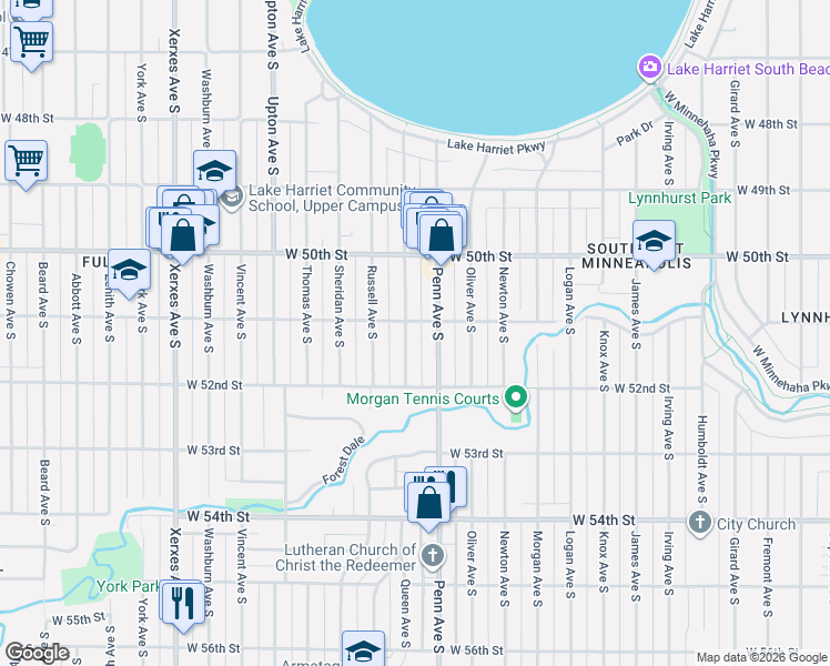 map of restaurants, bars, coffee shops, grocery stores, and more near 5116 County Road 32 in Minneapolis