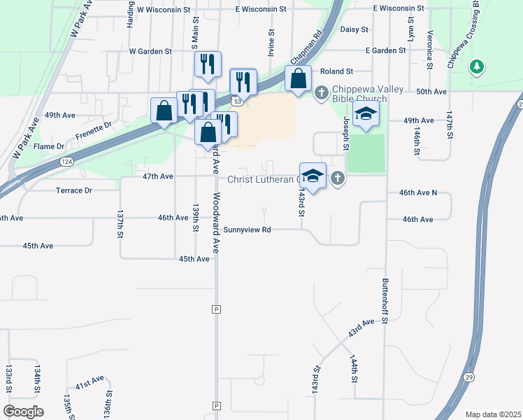 map of restaurants, bars, coffee shops, grocery stores, and more near 4658 141ST Street in Lake Hallie