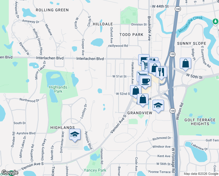 map of restaurants, bars, coffee shops, grocery stores, and more near 5140 Oxford Avenue in Minneapolis