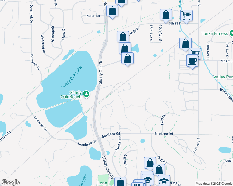map of restaurants, bars, coffee shops, grocery stores, and more near 5305 Beachside Drive in Hopkins