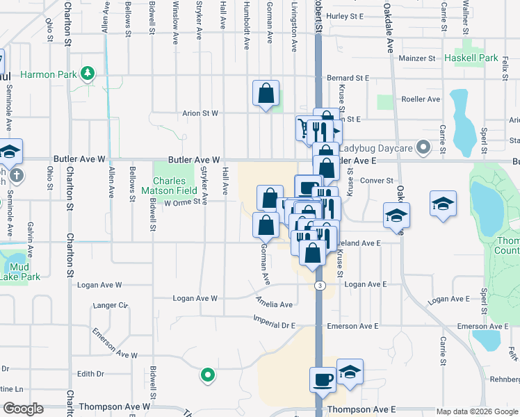 map of restaurants, bars, coffee shops, grocery stores, and more near 50 Signal Hills Center in West Saint Paul