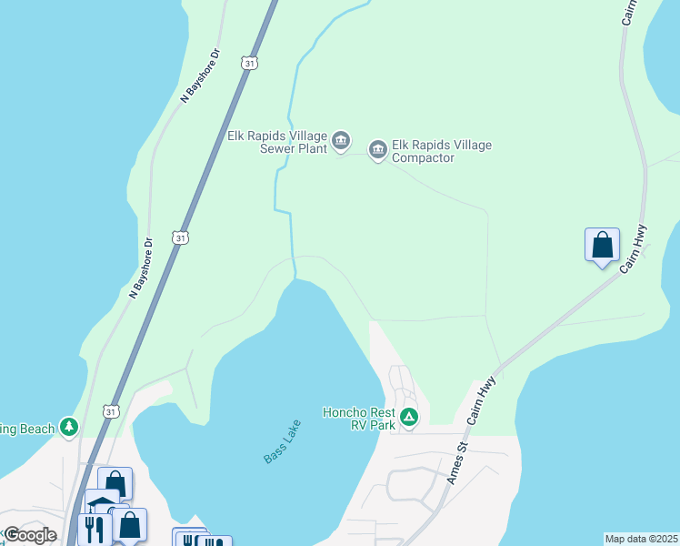map of restaurants, bars, coffee shops, grocery stores, and more near 8657-8745 Partridge Trail in Elk Rapids