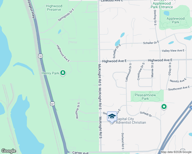 map of restaurants, bars, coffee shops, grocery stores, and more near 1050 McKnight Road South in Maplewood
