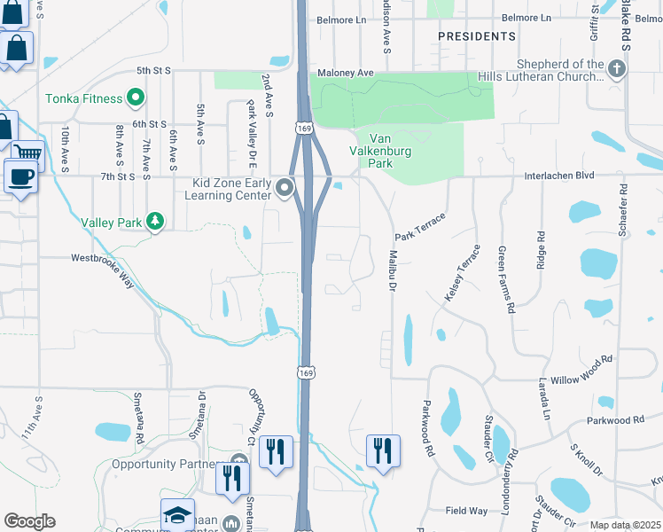 map of restaurants, bars, coffee shops, grocery stores, and more near 5220 Lincoln Drive in Edina