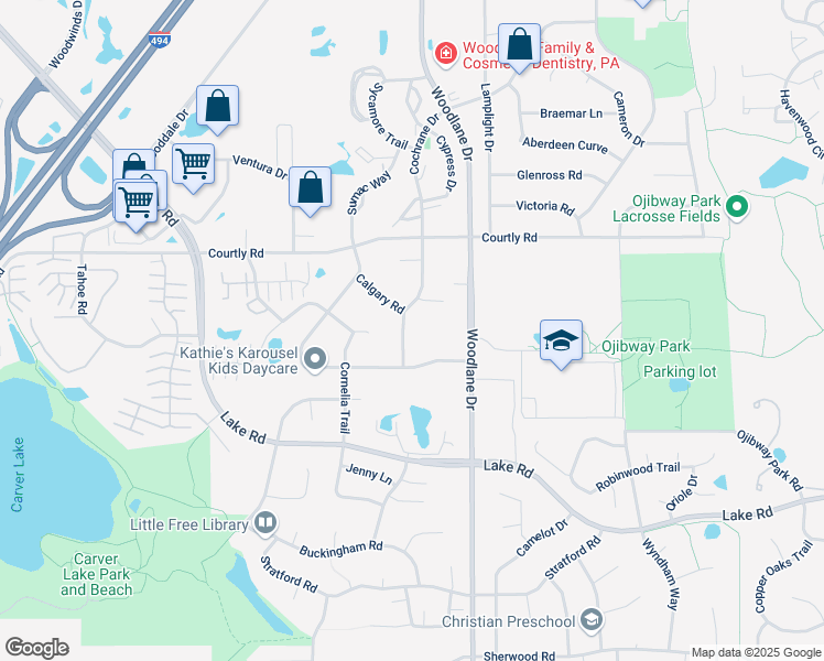 map of restaurants, bars, coffee shops, grocery stores, and more near 2567 Cochrane Drive in Woodbury