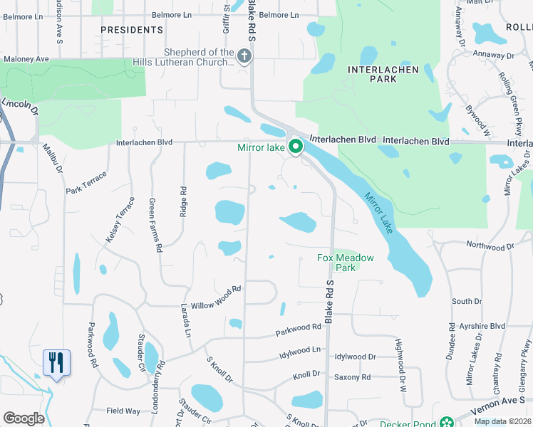 map of restaurants, bars, coffee shops, grocery stores, and more near 5201 Schaefer Road in Minneapolis