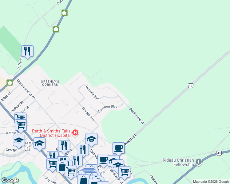 map of restaurants, bars, coffee shops, grocery stores, and more near 35 Perthmore Street in Perth