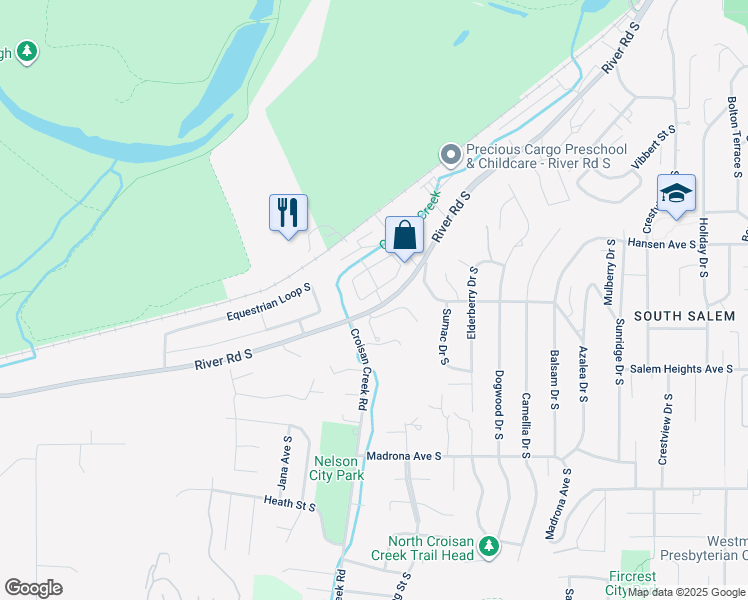 map of restaurants, bars, coffee shops, grocery stores, and more near 3204 Indian Wells Loop South in Salem