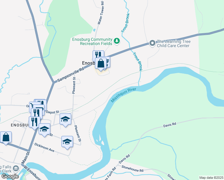 map of restaurants, bars, coffee shops, grocery stores, and more near 599 Missisquoi Street in Enosburg