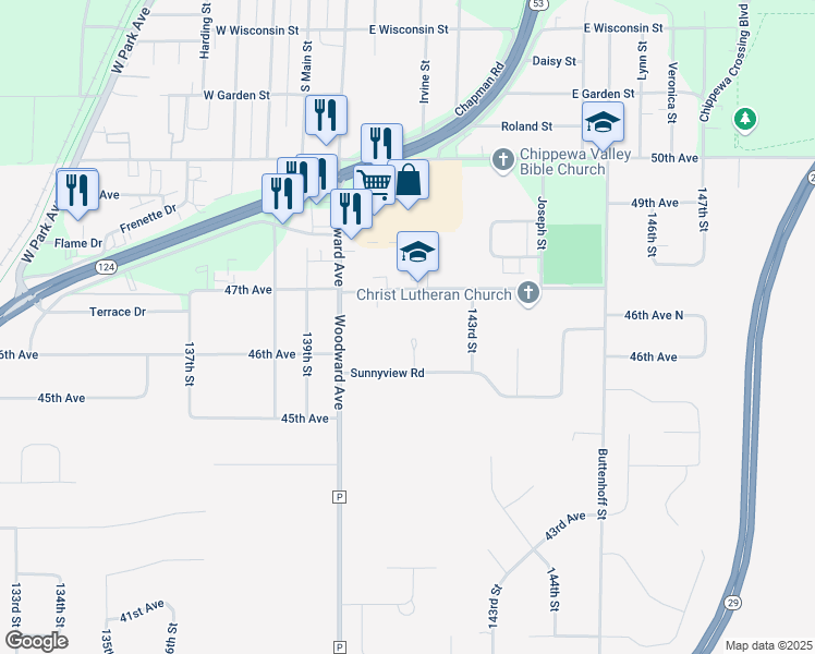 map of restaurants, bars, coffee shops, grocery stores, and more near 4658 141ST Street in Lake Hallie