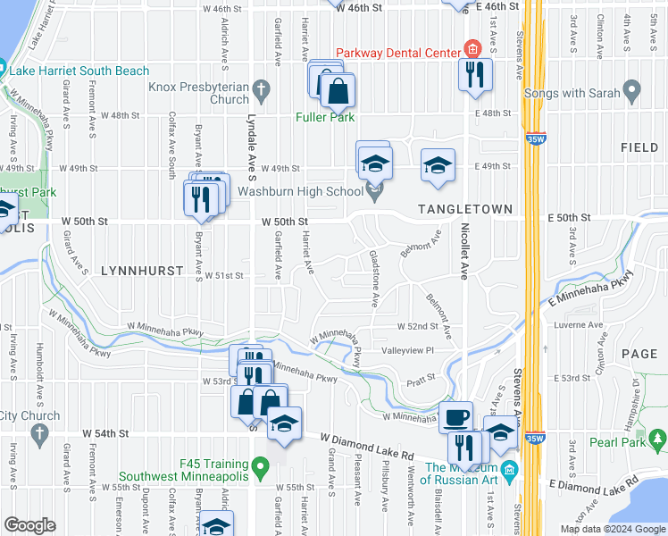 map of restaurants, bars, coffee shops, grocery stores, and more near 401 Prospect Avenue in Minneapolis