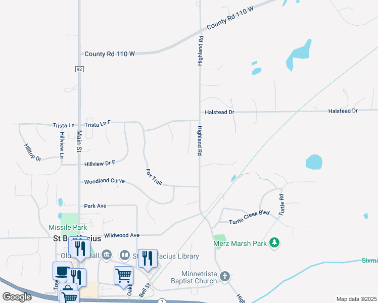 map of restaurants, bars, coffee shops, grocery stores, and more near 3630 Reed Road in Saint Bonifacius