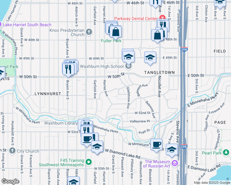 map of restaurants, bars, coffee shops, grocery stores, and more near 401 Prospect Avenue in Minneapolis