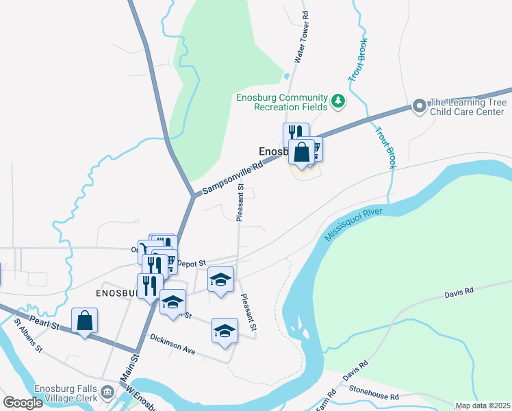 map of restaurants, bars, coffee shops, grocery stores, and more near 30 Kennison Drive in Enosburg