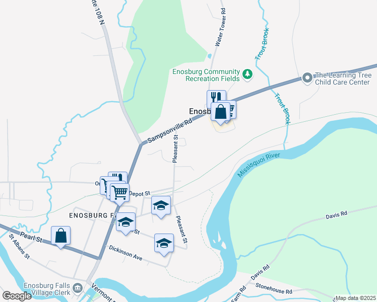 map of restaurants, bars, coffee shops, grocery stores, and more near 30 Kenneson Drive in Enosburg