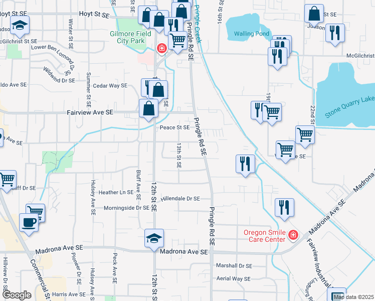 map of restaurants, bars, coffee shops, grocery stores, and more near 1344 Vista Avenue Southeast in Salem