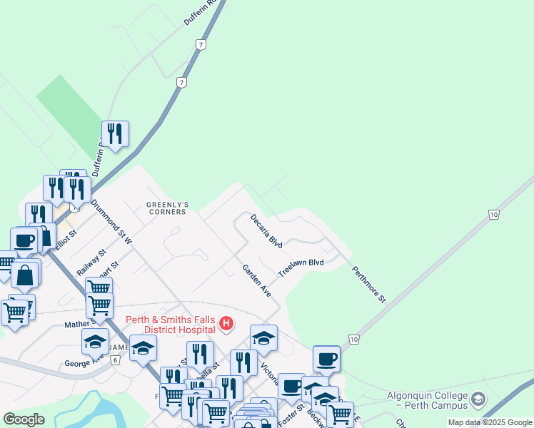 map of restaurants, bars, coffee shops, grocery stores, and more near 24 Senators Gate Drive in Perth
