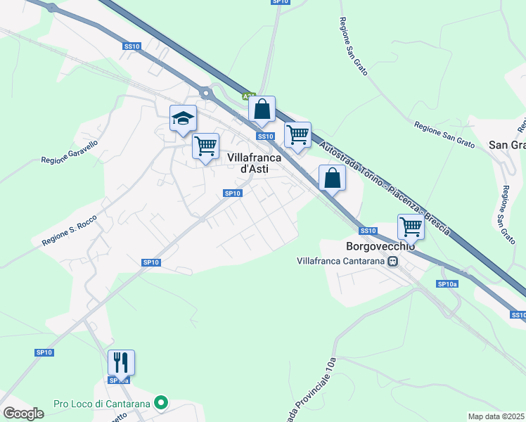 map of restaurants, bars, coffee shops, grocery stores, and more near 14 Via Cavalieri di Vittorio Veneto in Villafranca d'Asti