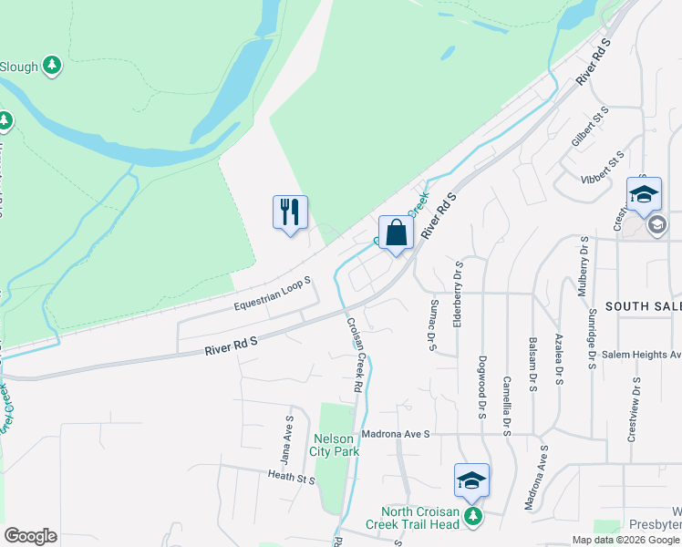 map of restaurants, bars, coffee shops, grocery stores, and more near 3298 Indian Wells Loop South in Salem