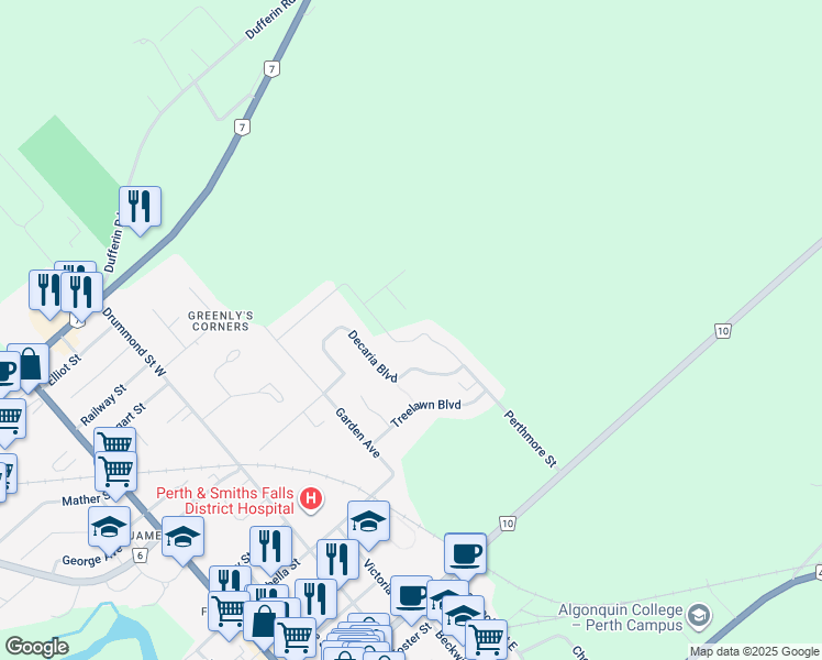 map of restaurants, bars, coffee shops, grocery stores, and more near 24 Senators Gate Drive in Perth