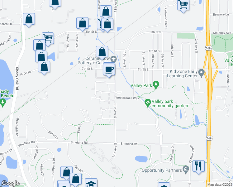 map of restaurants, bars, coffee shops, grocery stores, and more near 747 11th Avenue South in Hopkins