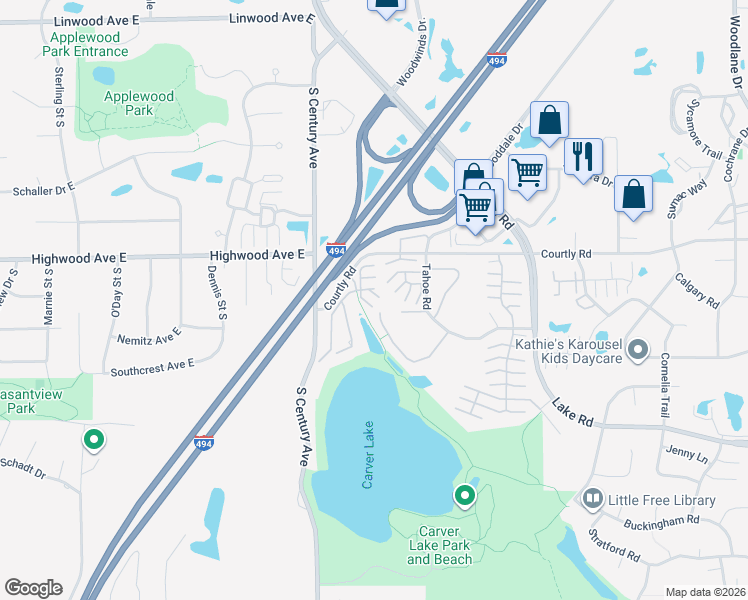map of restaurants, bars, coffee shops, grocery stores, and more near 6135 Courtly Alcove in Woodbury
