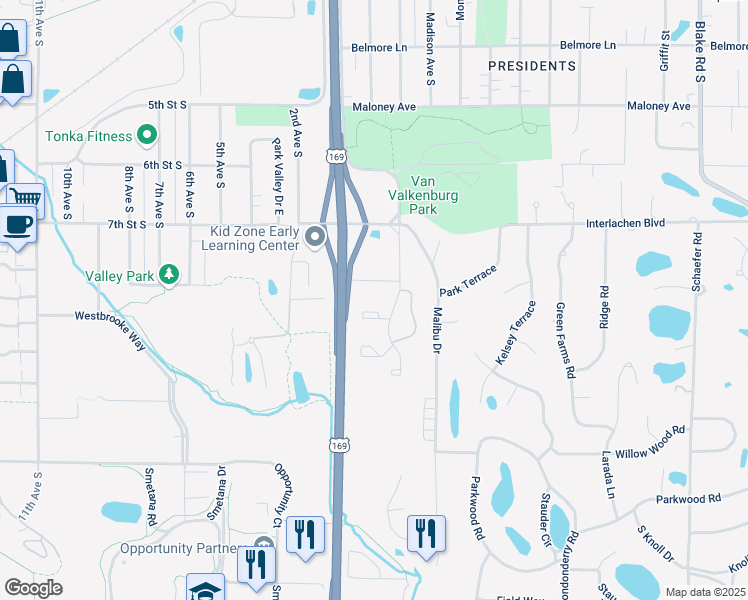 map of restaurants, bars, coffee shops, grocery stores, and more near 5180 Lincoln Drive in Edina