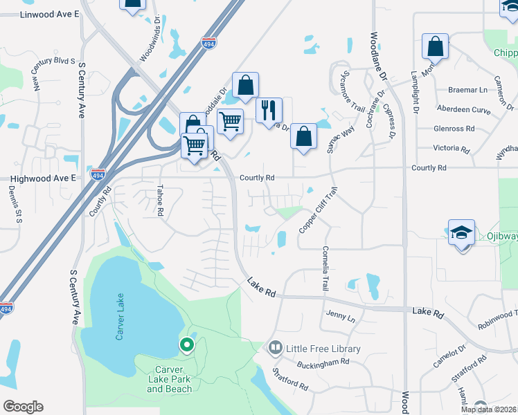 map of restaurants, bars, coffee shops, grocery stores, and more near 2476 Cobble Hill Alcove in Woodbury