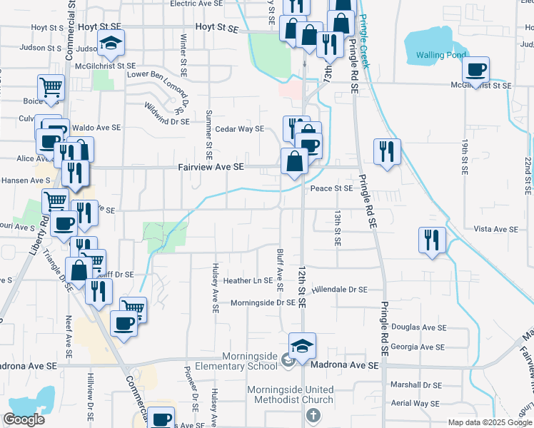 map of restaurants, bars, coffee shops, grocery stores, and more near 1075 Vista Avenue Southeast in Salem