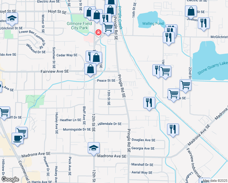 map of restaurants, bars, coffee shops, grocery stores, and more near 1340 Vista Avenue Southeast in Salem