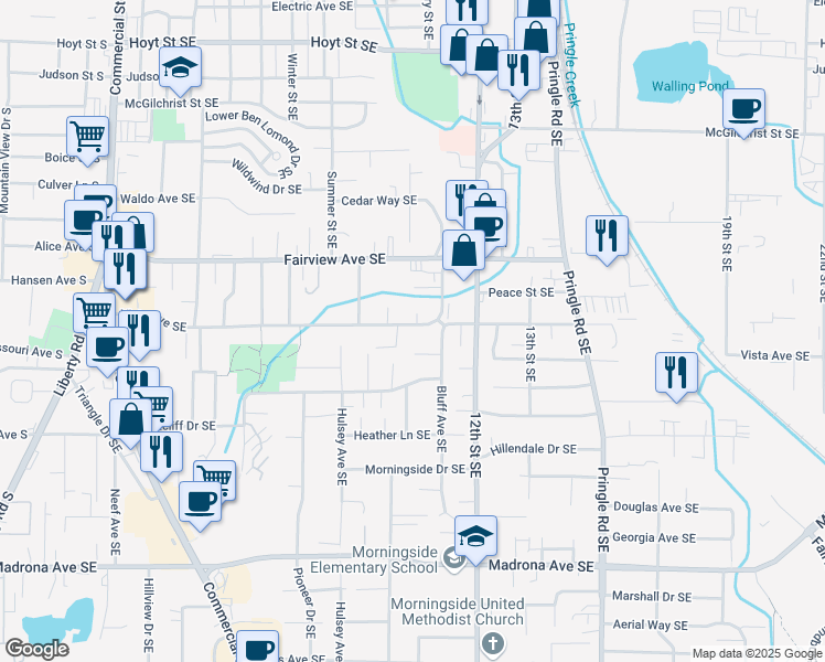 map of restaurants, bars, coffee shops, grocery stores, and more near 1075 Vista Avenue Southeast in Salem