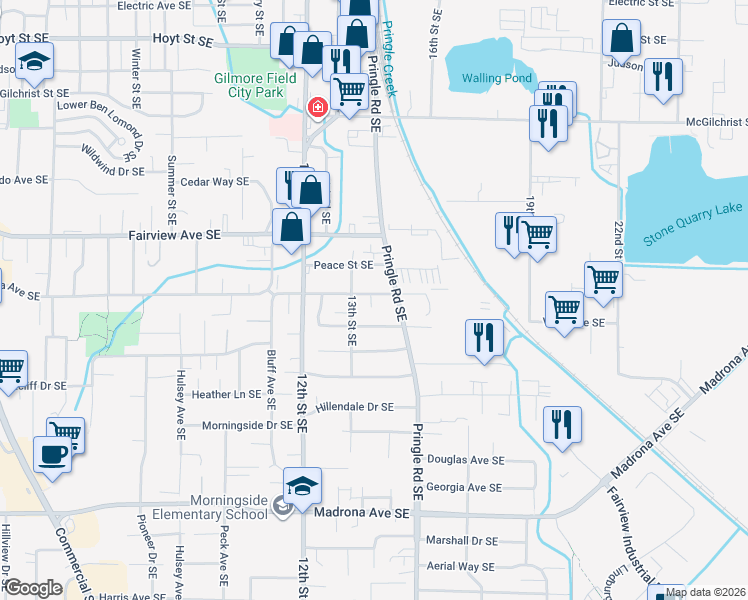 map of restaurants, bars, coffee shops, grocery stores, and more near 1350 Vista Avenue Southeast in Salem