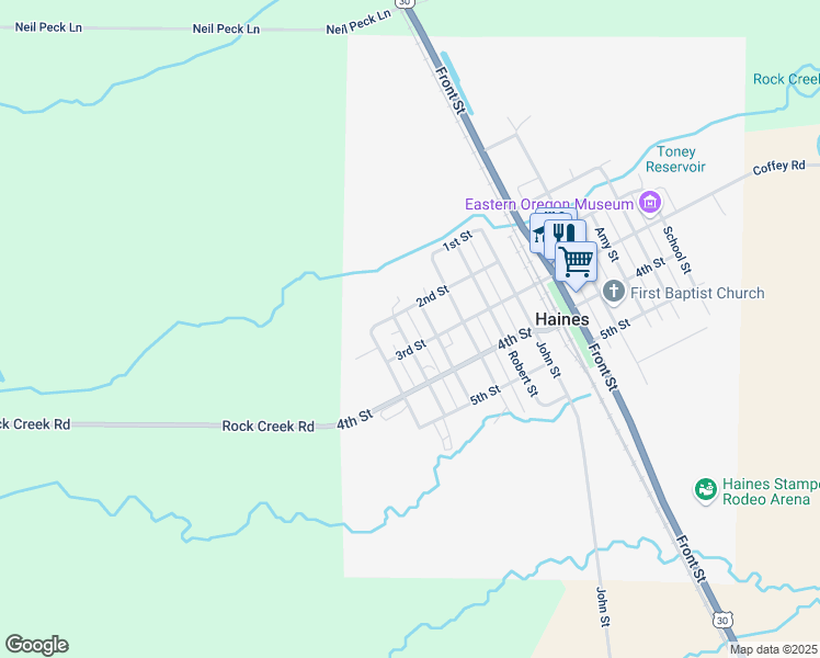 map of restaurants, bars, coffee shops, grocery stores, and more near 921 Long Street in Haines