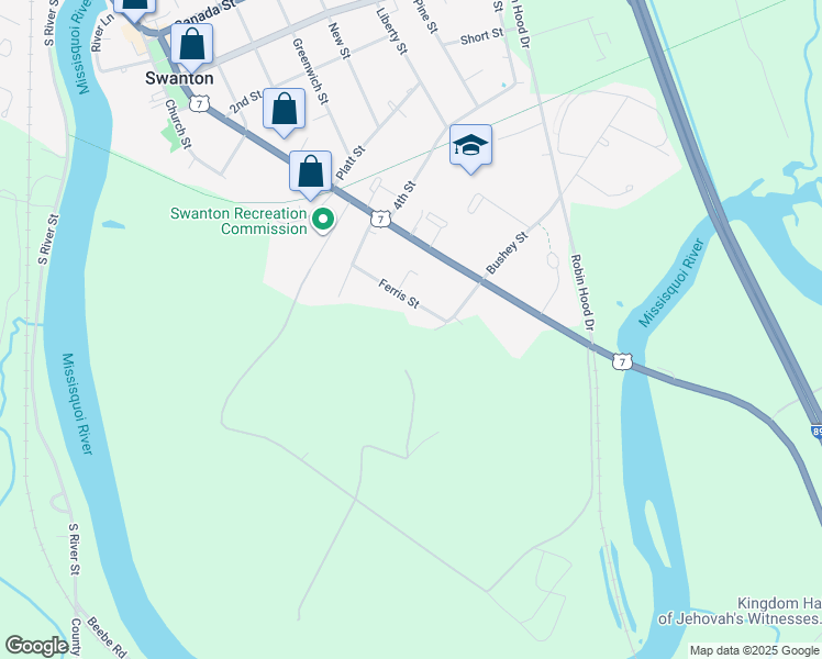 map of restaurants, bars, coffee shops, grocery stores, and more near 80 Upper Ferris Street in Swanton
