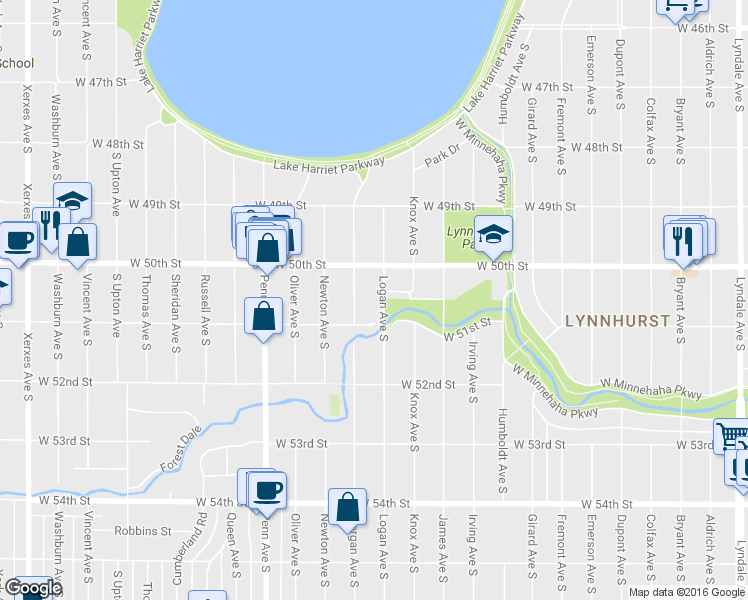 map of restaurants, bars, coffee shops, grocery stores, and more near 5029 Morgan Avenue South in Minneapolis