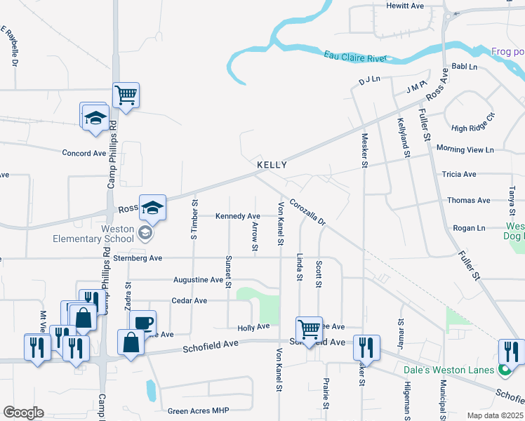 map of restaurants, bars, coffee shops, grocery stores, and more near 5011 Arrow St in Weston
