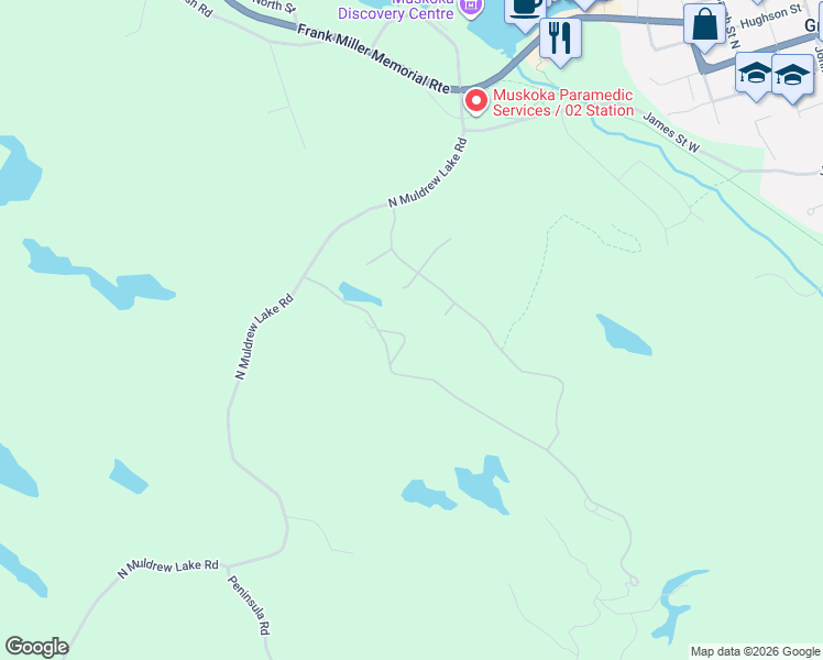 map of restaurants, bars, coffee shops, grocery stores, and more near 15 Breakwater Court in Gravenhurst