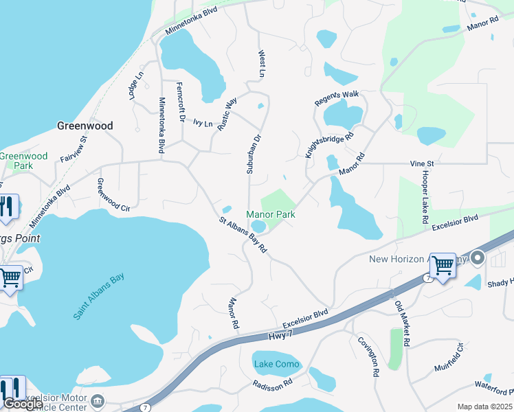 map of restaurants, bars, coffee shops, grocery stores, and more near 5105 Suburban Drive in Shorewood