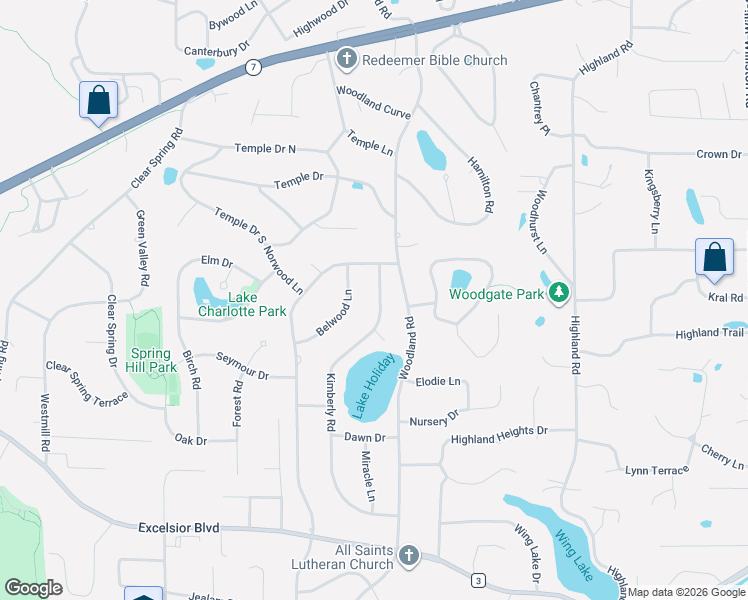 map of restaurants, bars, coffee shops, grocery stores, and more near 5068 Kimberly Road in Minnetonka