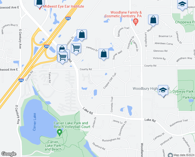 map of restaurants, bars, coffee shops, grocery stores, and more near 2541 Cobble Hill Court in Woodbury
