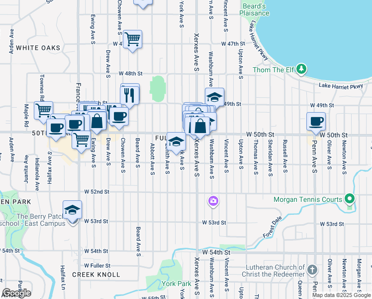map of restaurants, bars, coffee shops, grocery stores, and more near 5029 York Avenue South in Minneapolis