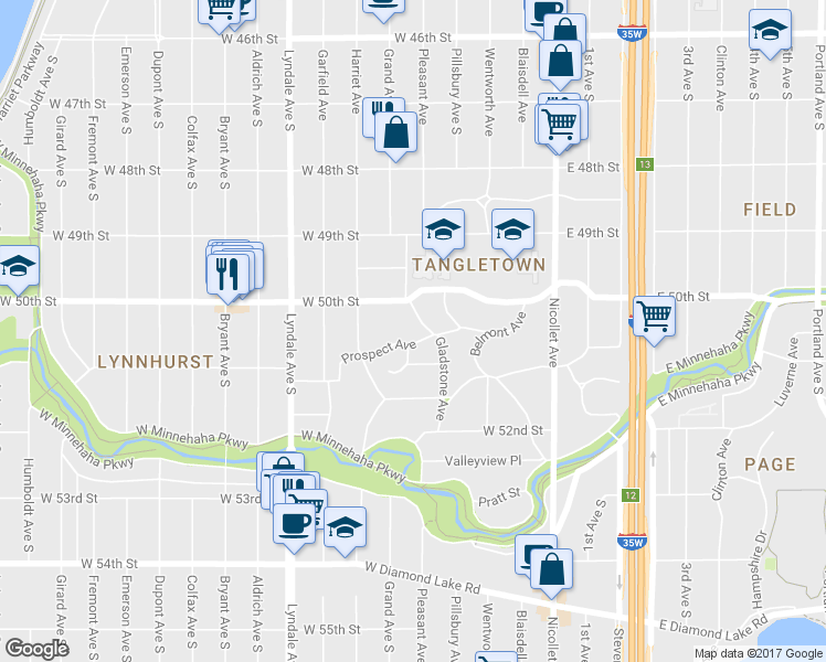 map of restaurants, bars, coffee shops, grocery stores, and more near 312 Prospect Avenue in Minneapolis