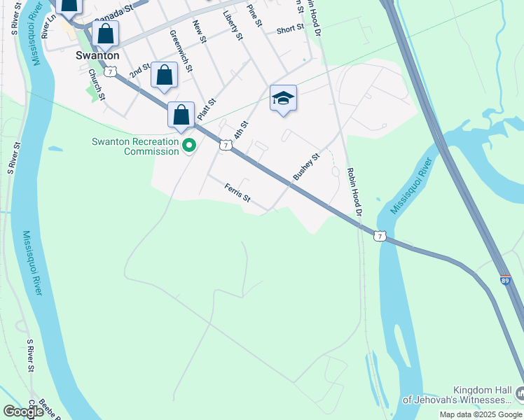 map of restaurants, bars, coffee shops, grocery stores, and more near 30 Ferris St in Swanton