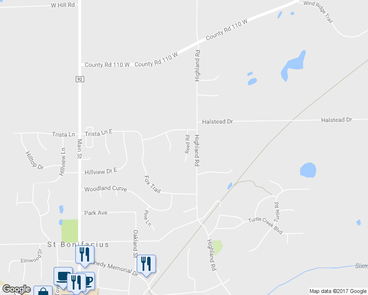 map of restaurants, bars, coffee shops, grocery stores, and more near 3630 Reed Road in Saint Bonifacius