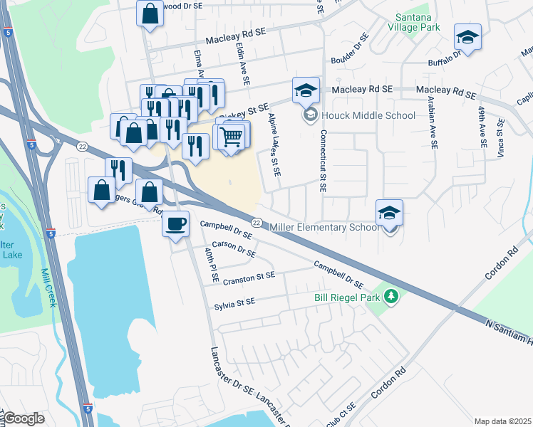 map of restaurants, bars, coffee shops, grocery stores, and more near 4358 Wildcherry Court Southeast in Salem