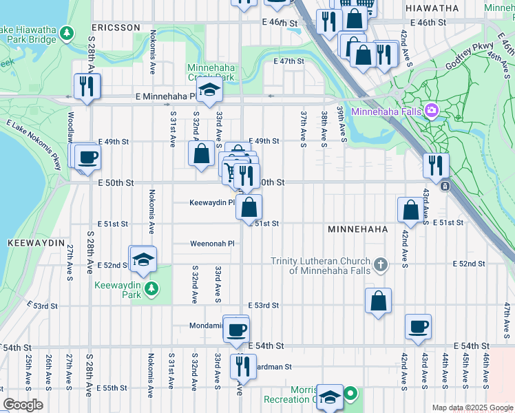 map of restaurants, bars, coffee shops, grocery stores, and more near 5032 35th Avenue South in Minneapolis